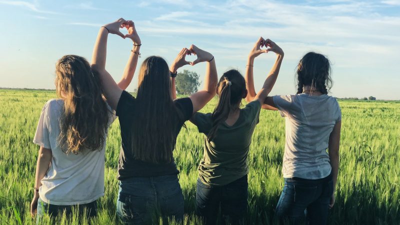 4 people link arms to make hearts