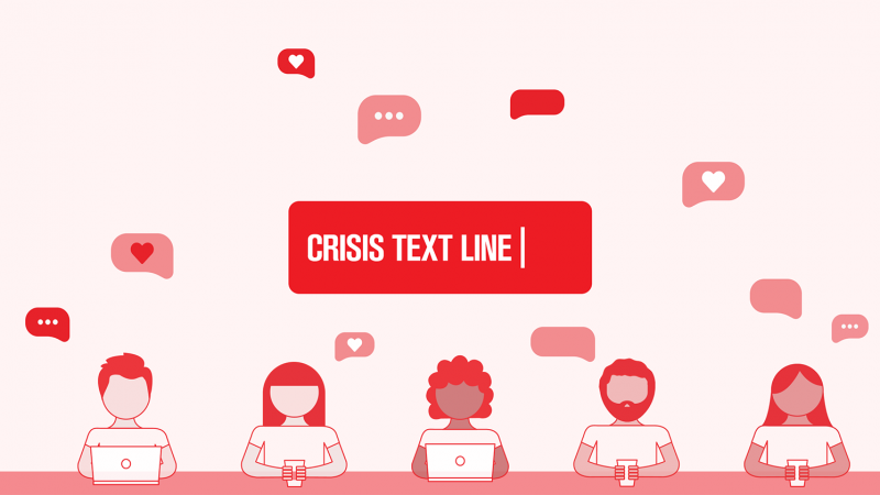 people texting with crisis text line and cursor showing